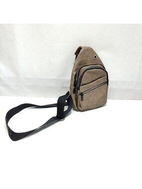 Sling Bag Crossbody Unisex Faux Leather Adjustable Strap Multiple Zipper Pockets